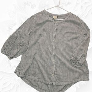 St. John's Bay Grey & White Striped Button Down Shirt